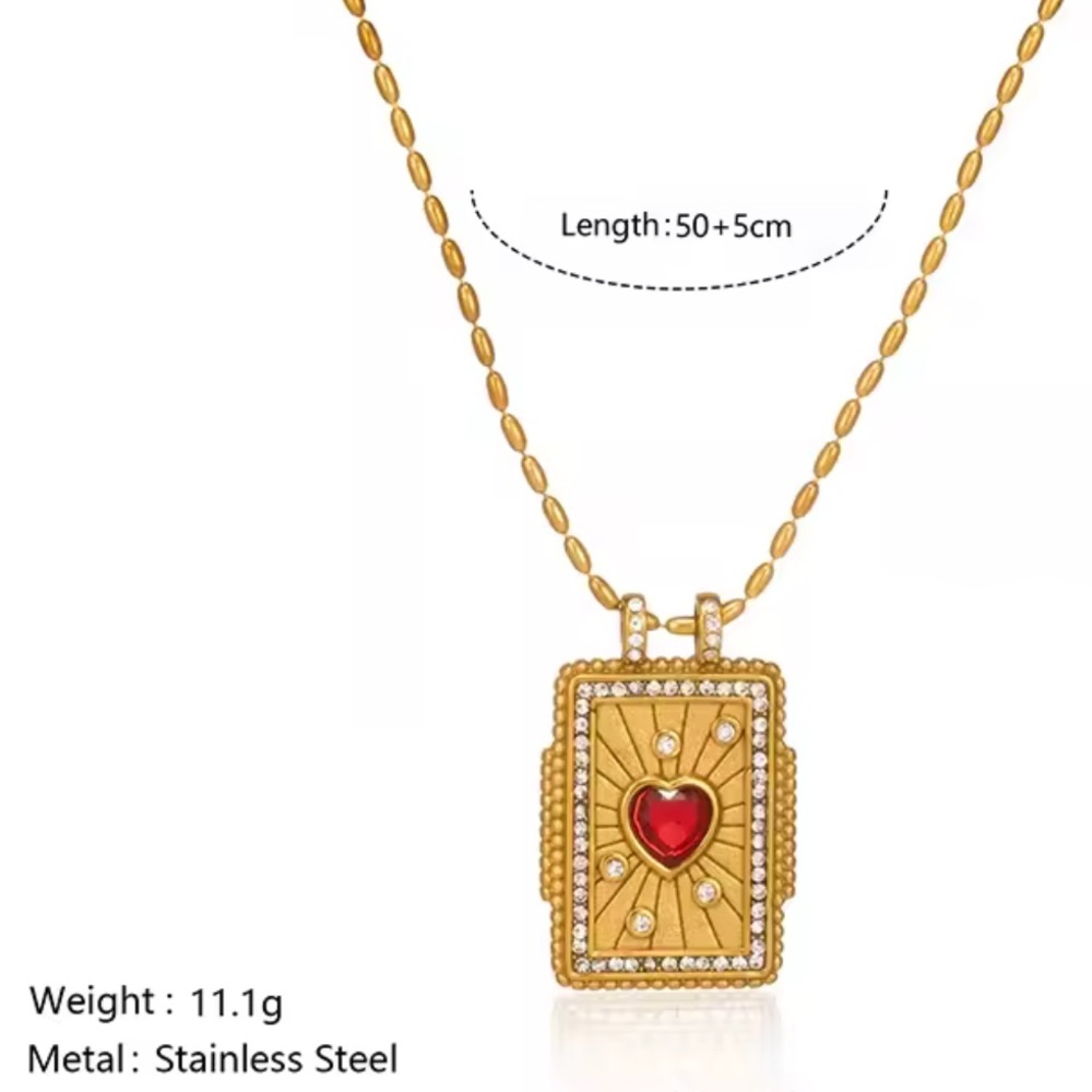 Gold Tarot Zodiac Heart Crystal Pendant Necklace Brand New - Picture 4 of 4